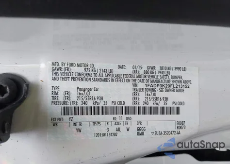 2015 Ford Focus Se z USA, uszkodzony, nr VIN 1FADP3K29FL213152